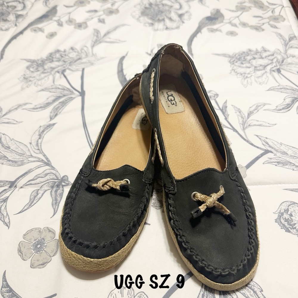 UGG Black Moccasin Shoes with Classic Stitching